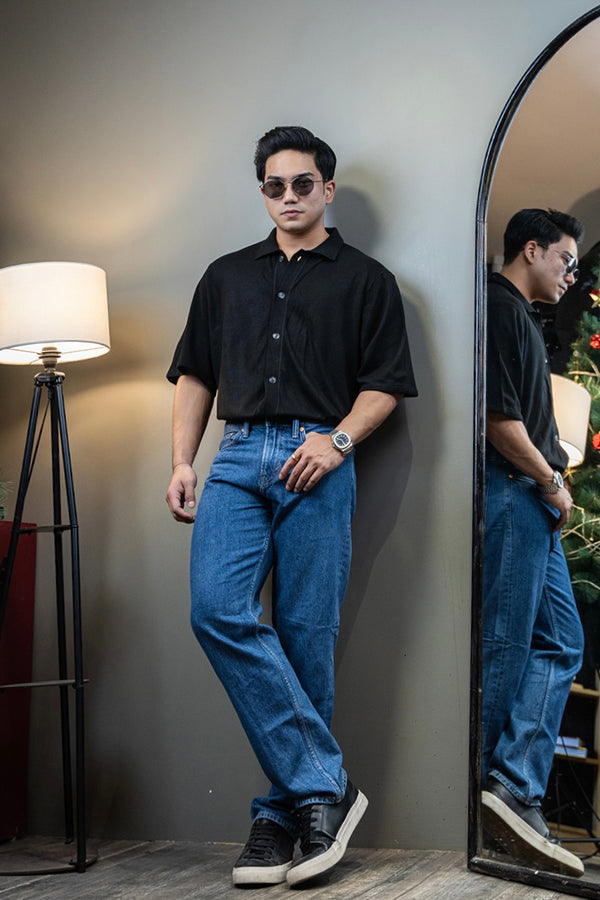 Textured short sleeve polo shirt